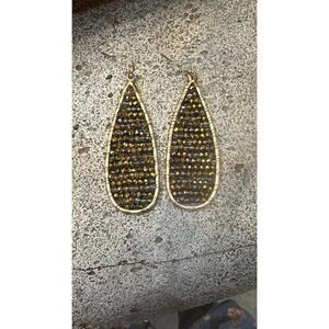 $50 Marlyn Schiff Gold Tone Wire Wrapped Brown Beaded Earrings NWOT